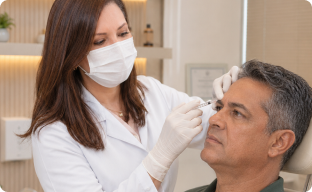 Dermatologista Alciara Lima fazendo Botox no rosto em uma paciente