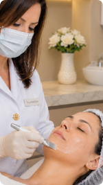 Alciara Lima Dermatologista fazendo Peeling Facial em uma paciente